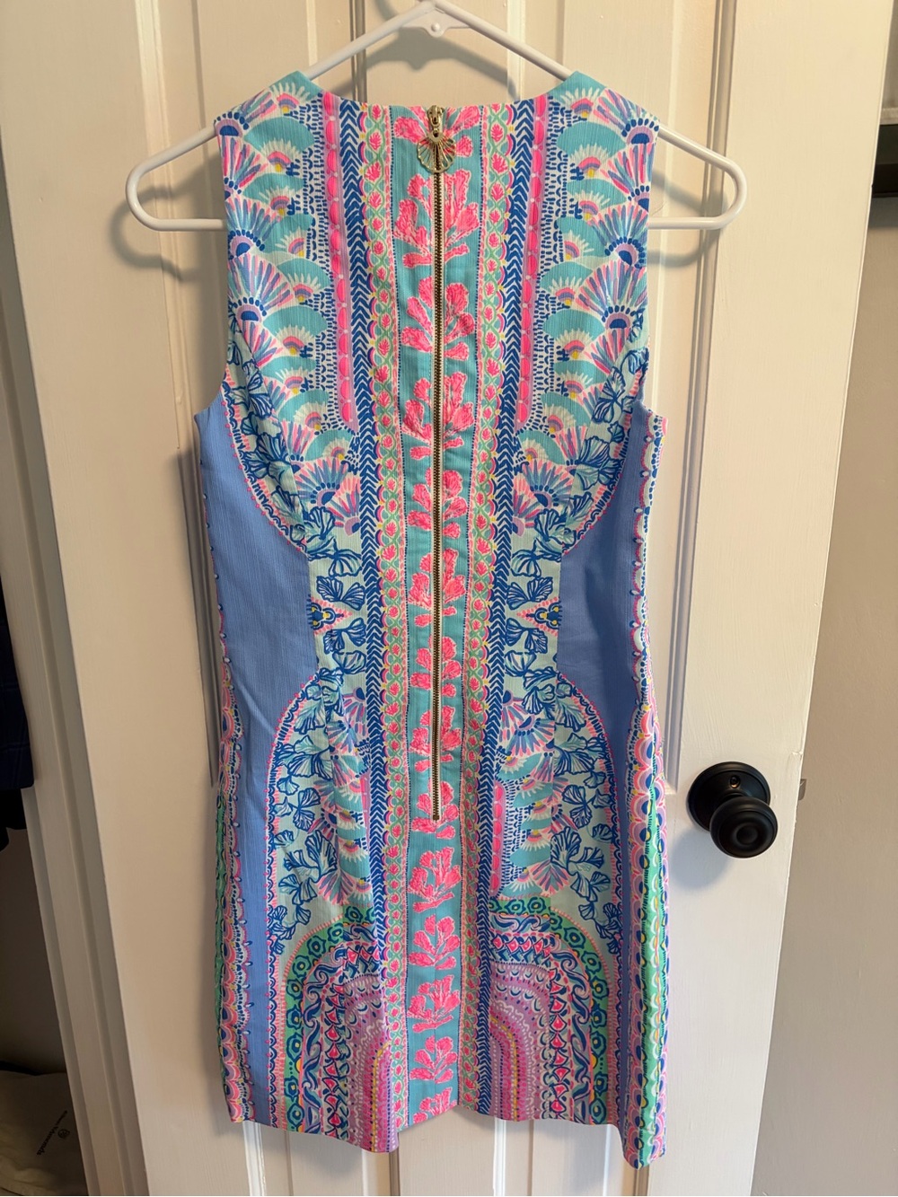 Lilly Pulitzer Sleeveless Shift Dress in Light Blue with Pink & Mint Panel - Picture 2 of 5